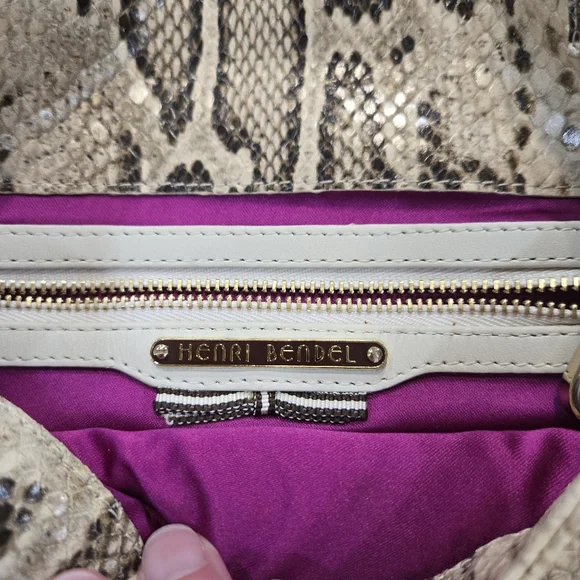 Henri Bendel Beige Snake-Print Chain Crossbody Bag Clutch - Picture 14 of 16